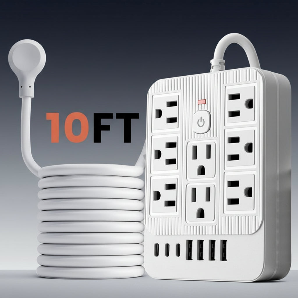 15-in-1 Power Strip with Surge Protection — 8 AC Outlets, 4 USB & 3 USB-C Ports